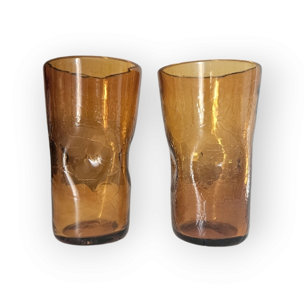 Blenko Amber Crackle Glasses